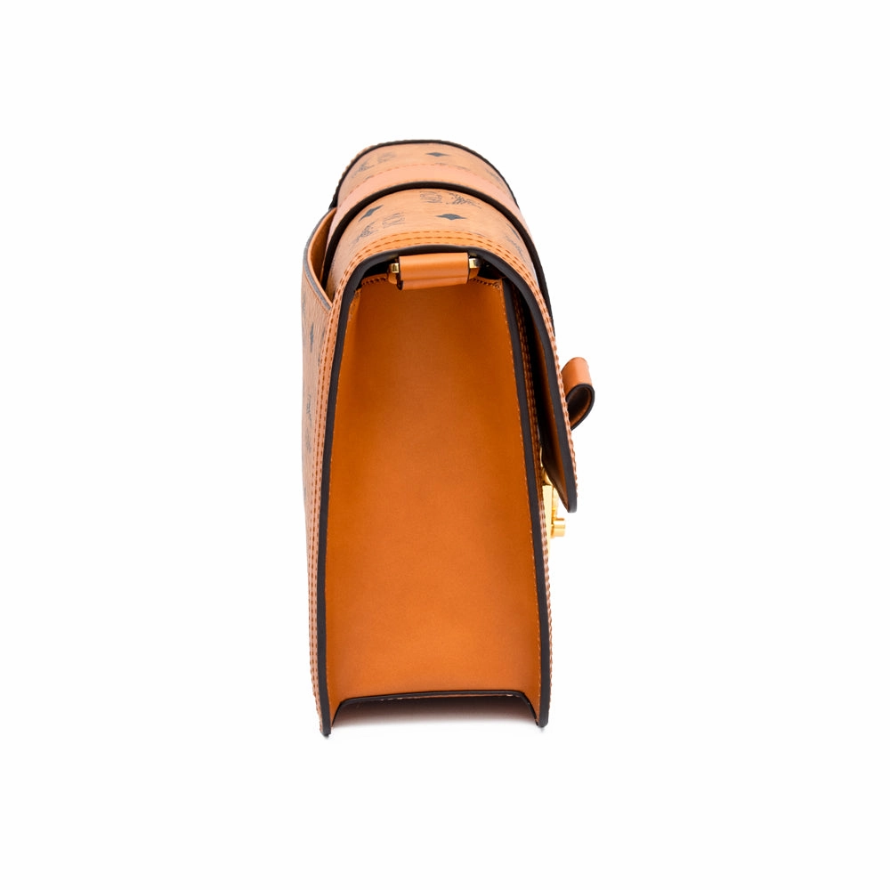 MCM Tracy Visetos Shoulder Bag Cognac  Medium