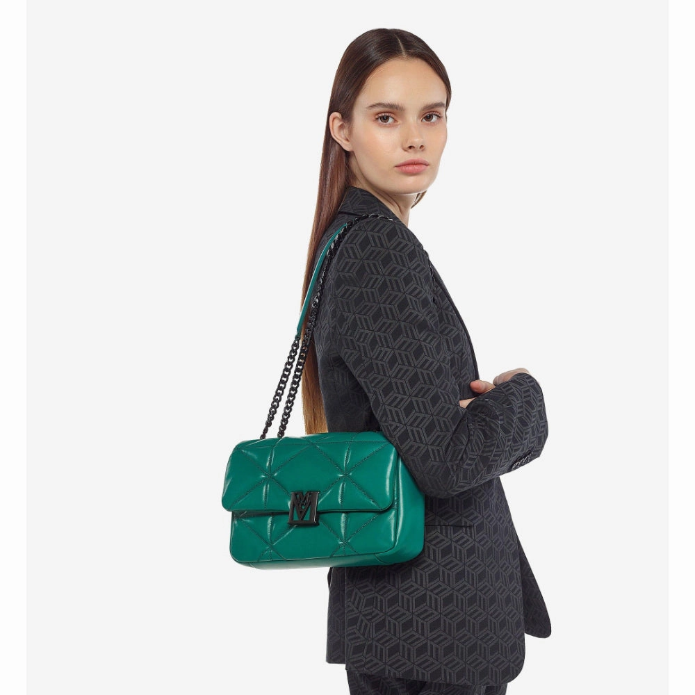 MCM Travia Green Shoulder Bag in Cloud Quilted Leather