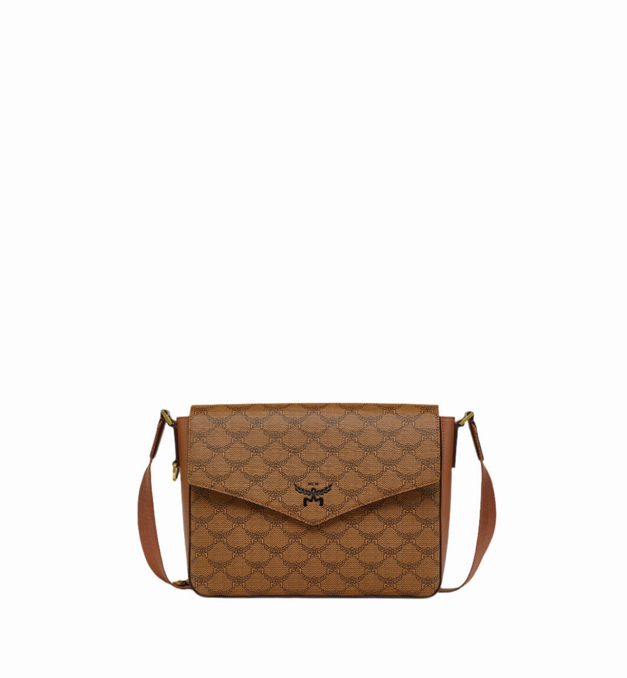 MCM Women's Lauretos Monogram Messenger Bag with Natural Nappa Leather Trim