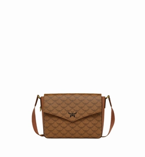 MCM Women's Lauretos Monogram Messenger Bag with Natural Nappa Leather Trim