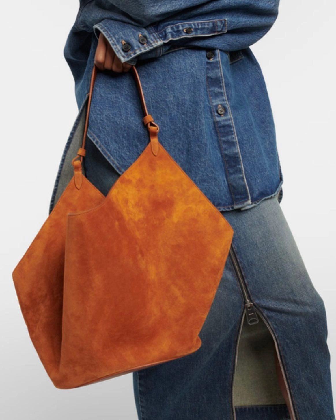 Medium Suede Leather Bucket Bag, Tote Bag