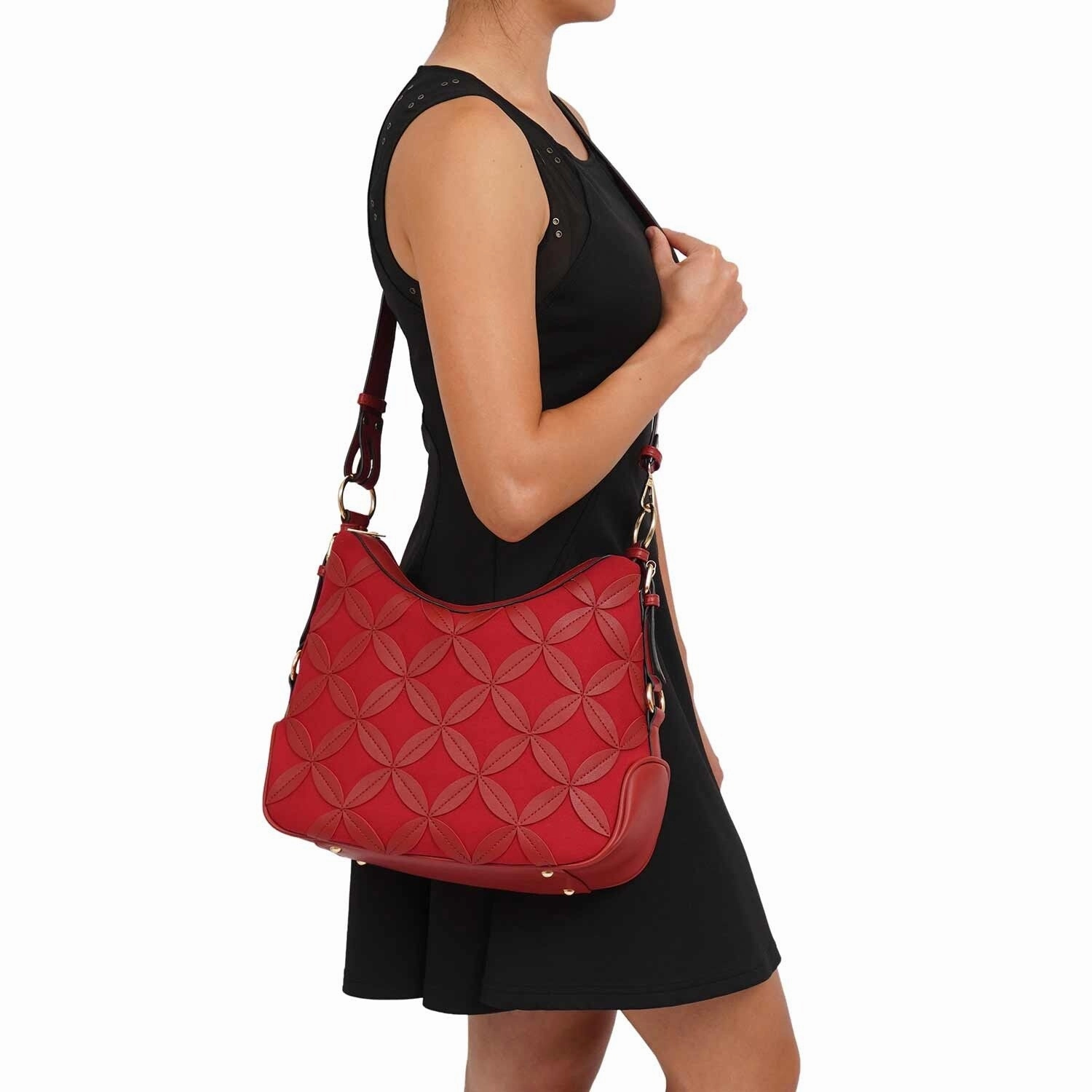 Mellow World Iga Rococo Style Leaf Pattern Hobo Bag with Adjustable Shoulder Strap