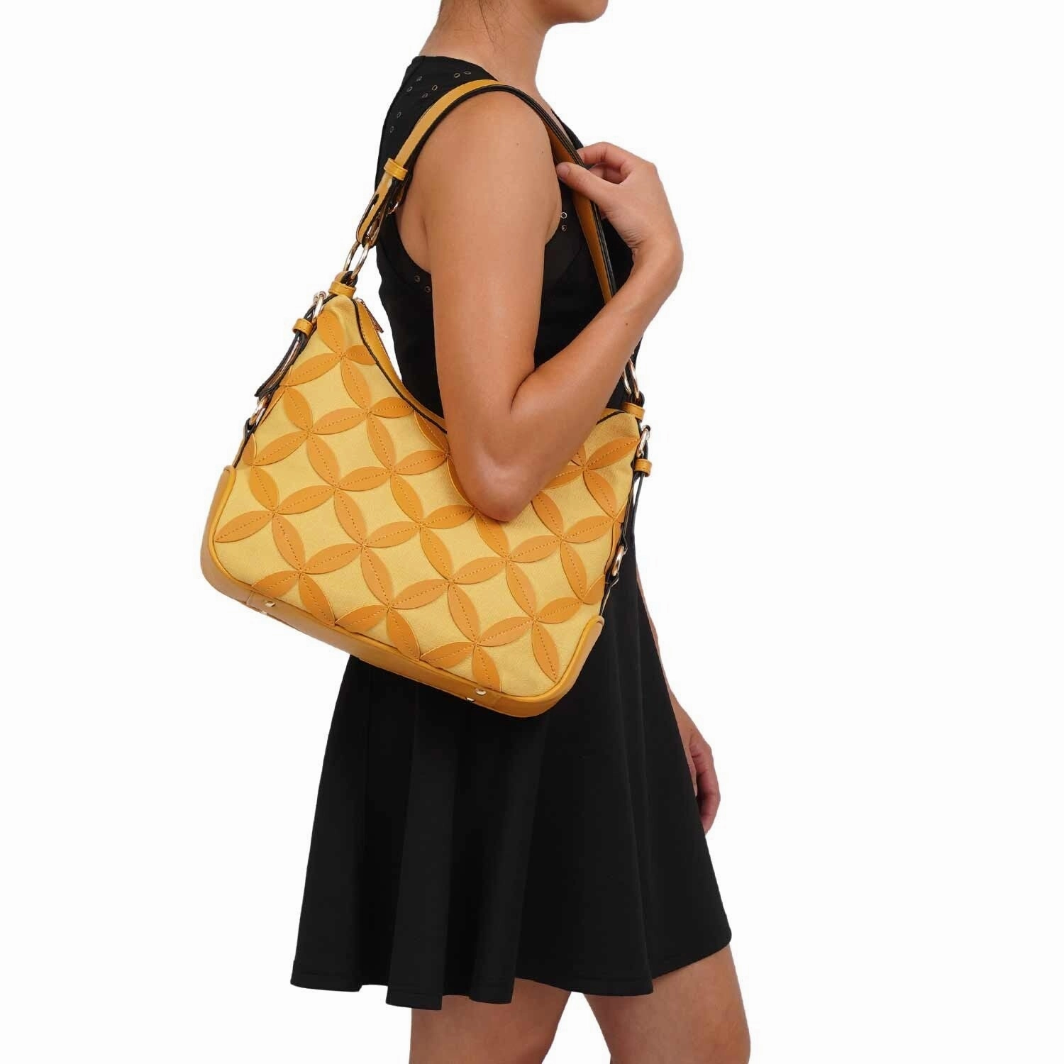 Mellow World Iga Rococo Style Leaf Pattern Hobo Bag with Adjustable Shoulder Strap