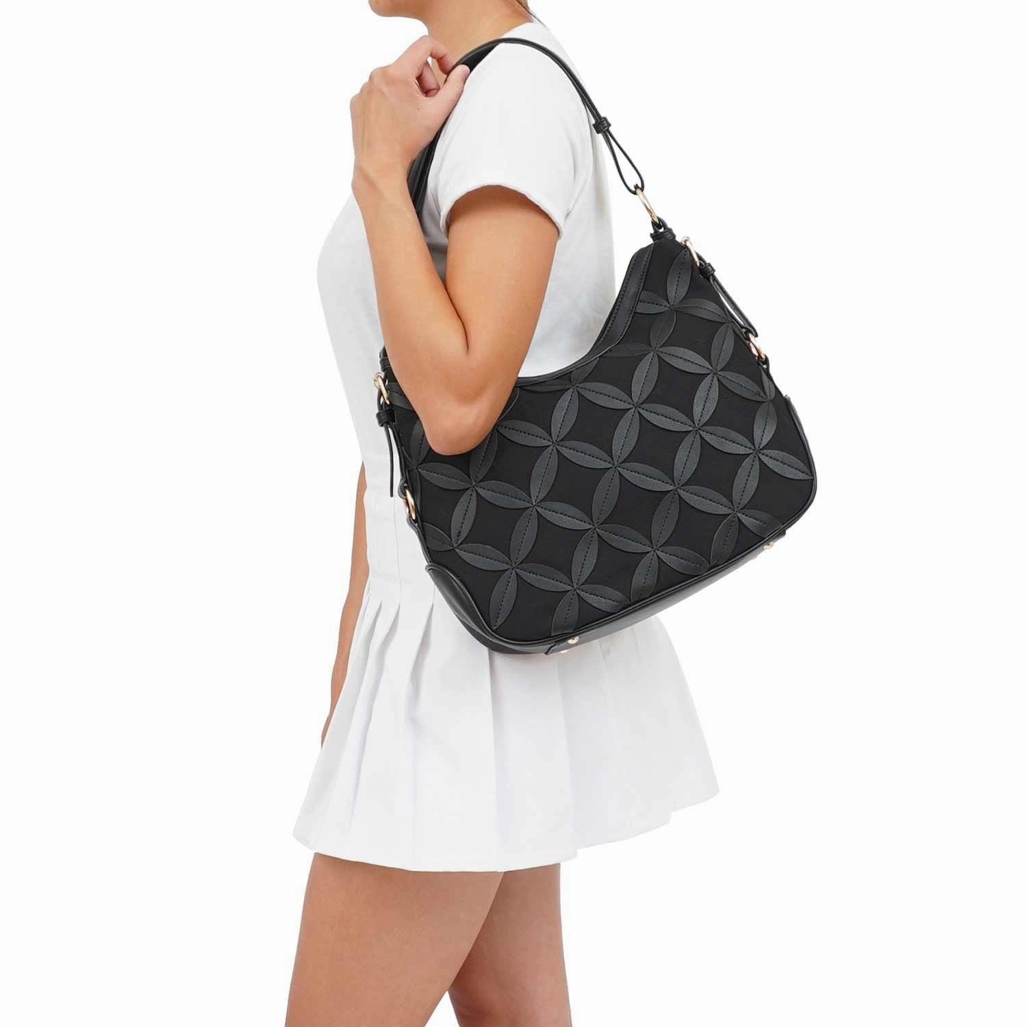 Mellow World Iga Rococo Style Leaf Pattern Hobo Bag with Adjustable Shoulder Strap