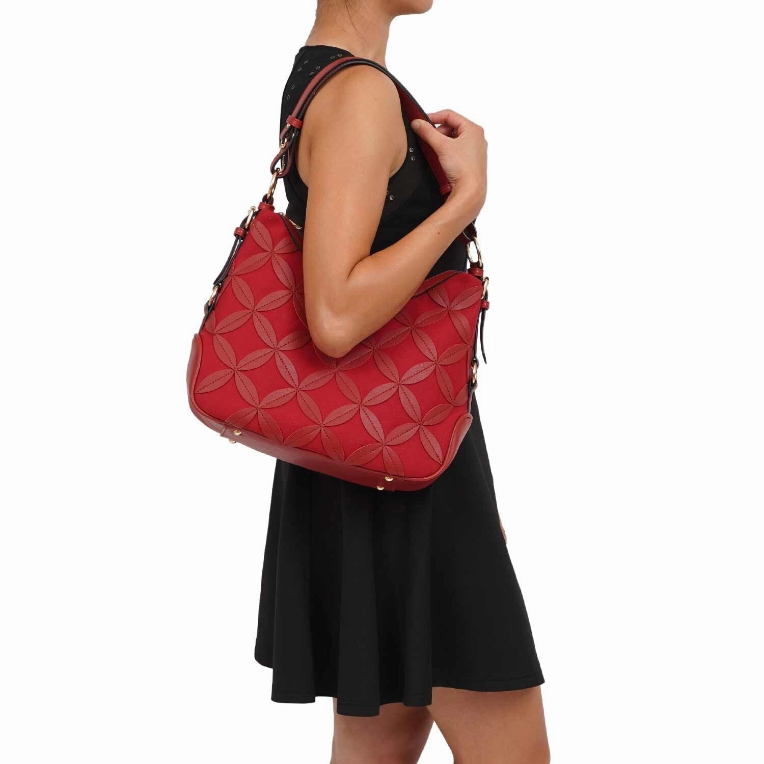Mellow World Iga Rococo Style Leaf Pattern Hobo Bag with Adjustable Shoulder Strap