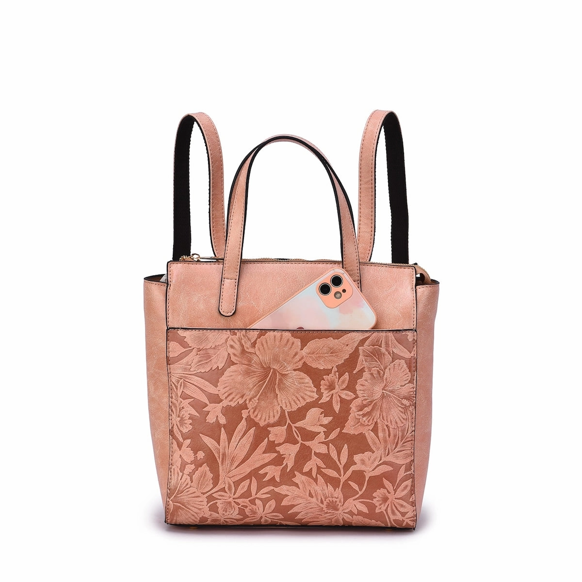 Mellow World Shia 3D Embossed Floral Convertible Shoulder Bag/Backpack