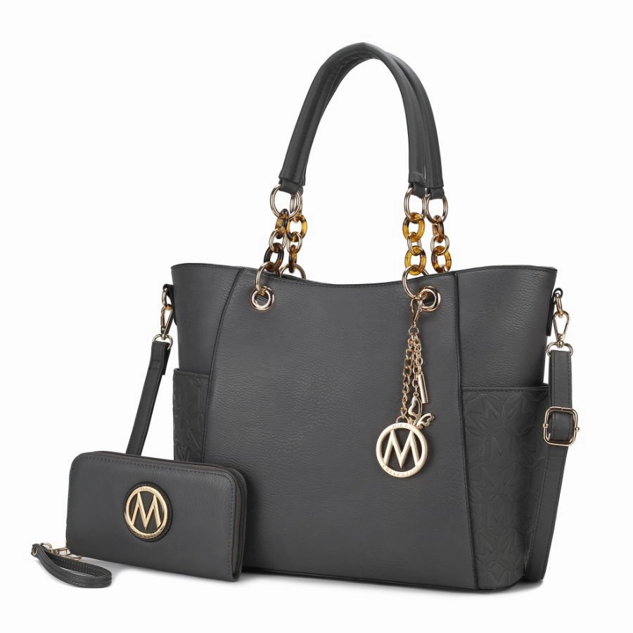 Merlina Embossed pockets Vegan Leather Womens Tote Bag with Wallet ?2 pieces