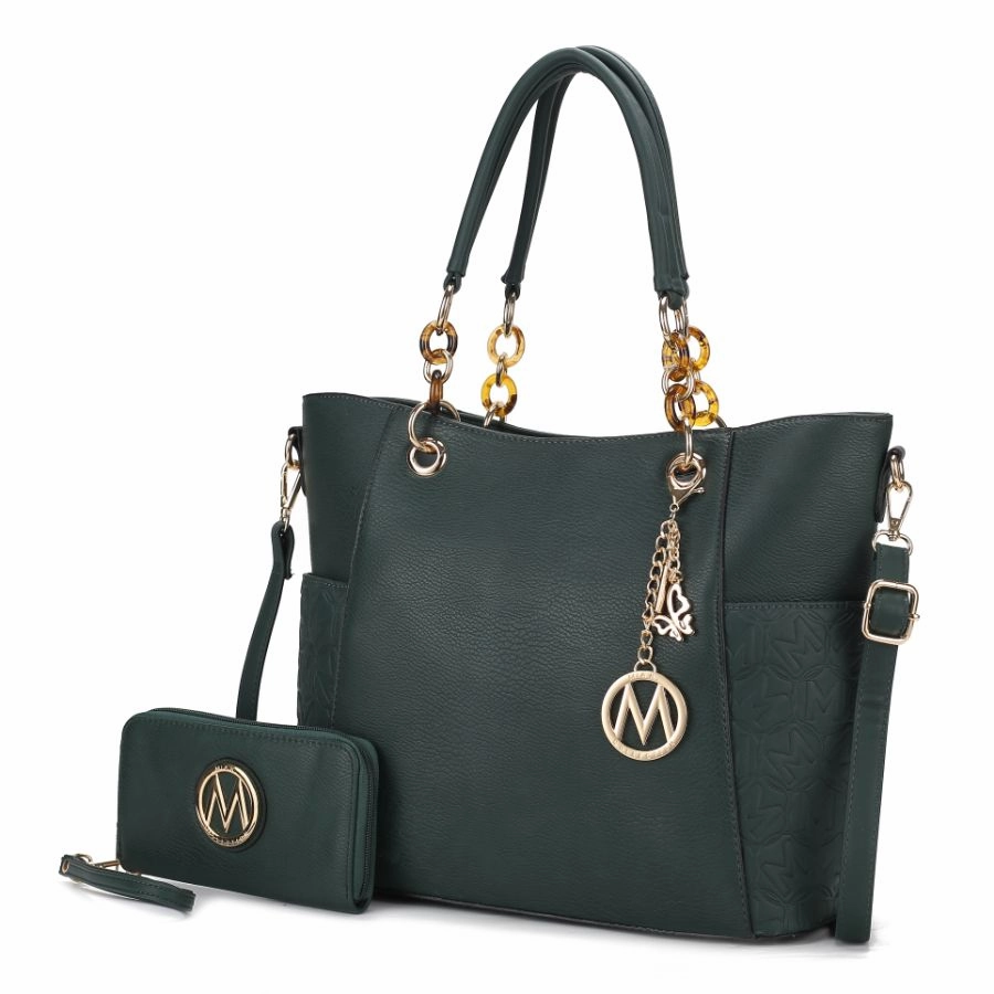 Merlina Embossed pockets Vegan Leather Womens Tote Bag with Wallet ?2 pieces