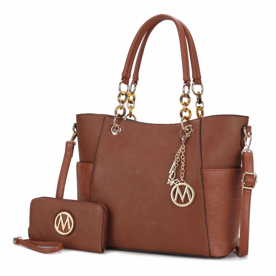 Merlina Embossed pockets Vegan Leather Womens Tote Bag with Wallet ?2 pieces