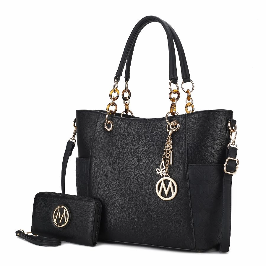 Merlina Embossed pockets Vegan Leather Womens Tote Bag with Wallet ?2 pieces