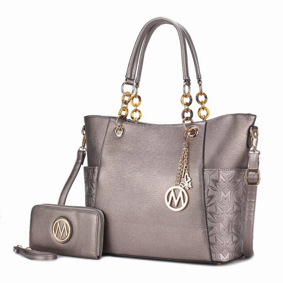 Merlina Embossed pockets Vegan Leather Womens Tote Bag with Wallet ?2 pieces