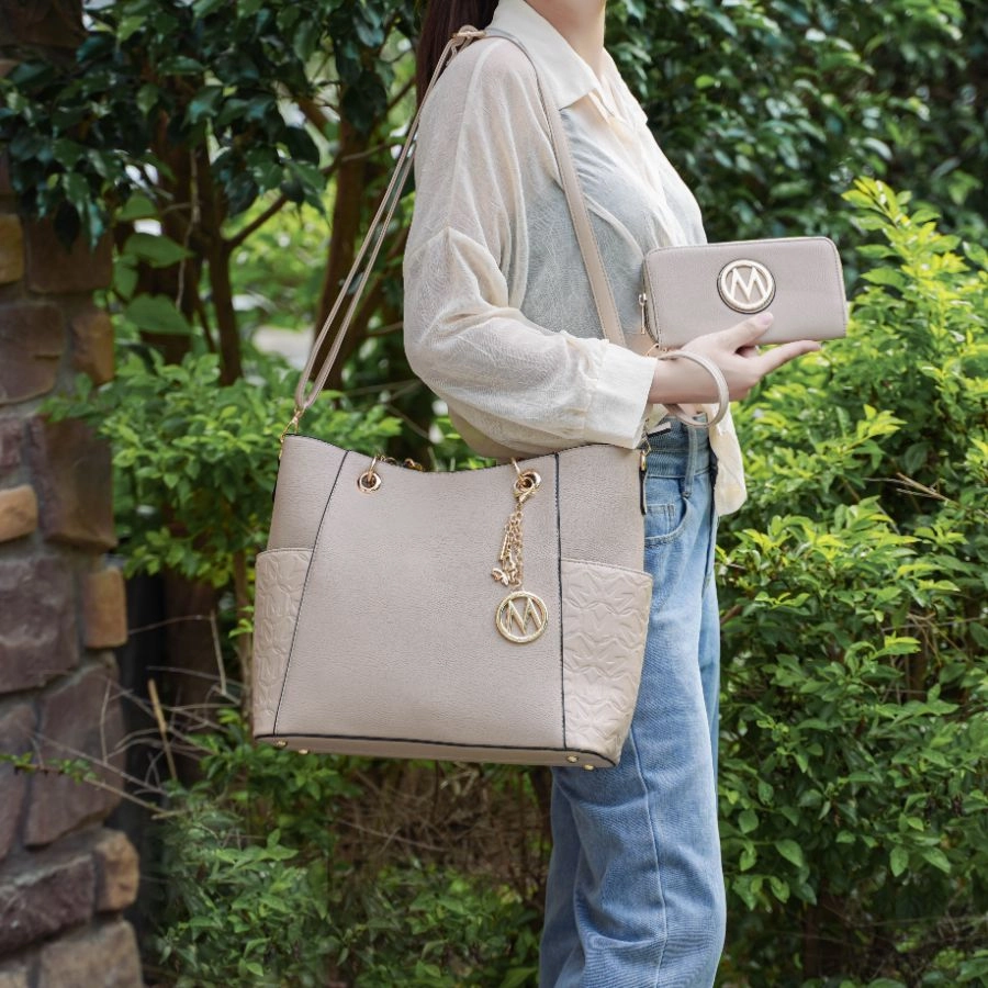 Merlina Embossed pockets Vegan Leather Womens Tote Bag with Wallet ?2 pieces