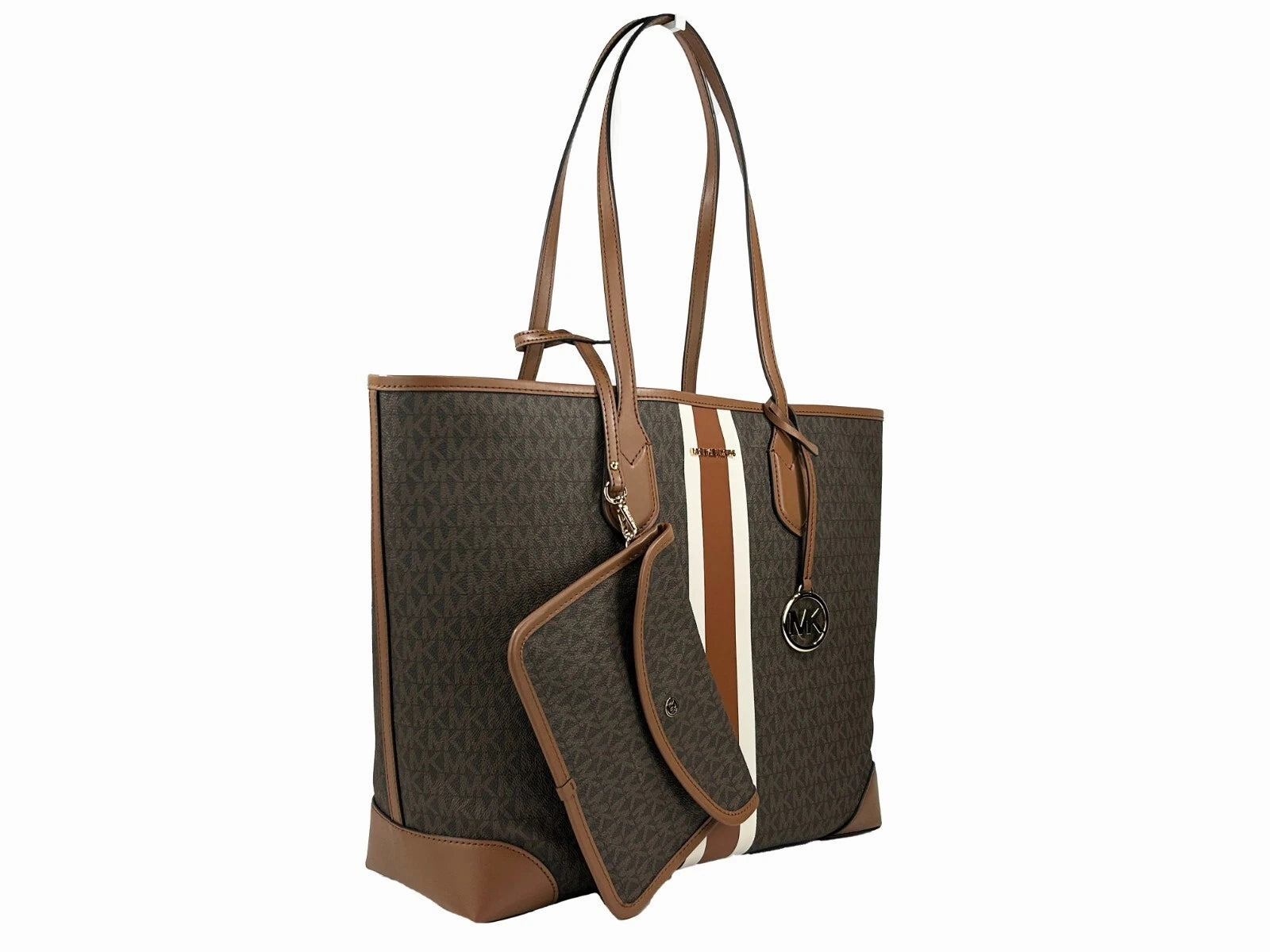 Michael Kors Eva Large Stripe Travel Tote Bag Plus Pouch Women's