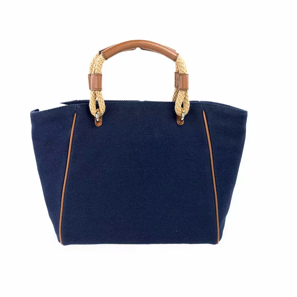Michael Kors Talia Small Navy Cotton Canvas Tote Crossbody Women's Purse