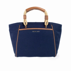 Michael Kors Talia Small Navy Cotton Canvas Tote Crossbody Women's Purse