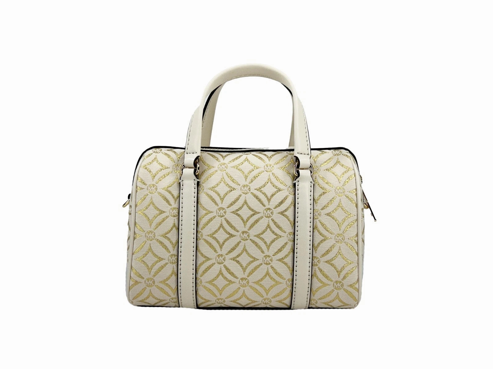 Michael Kors Travel Small Pebbled Leather Duffle Crossbody Handbag Pale Gold Multi