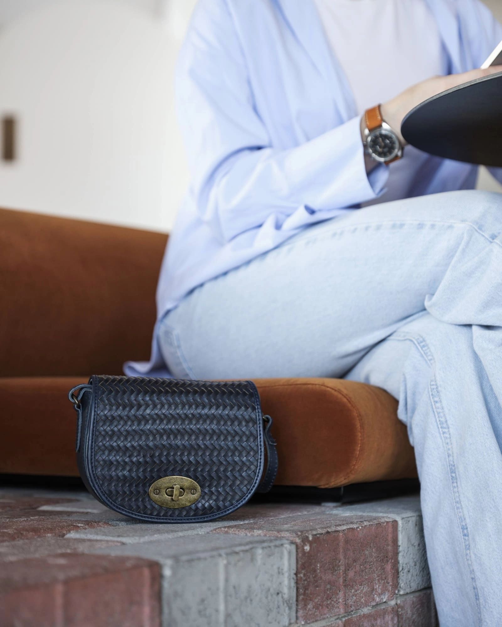 Milan Halfmoon Woven Bag | Blue