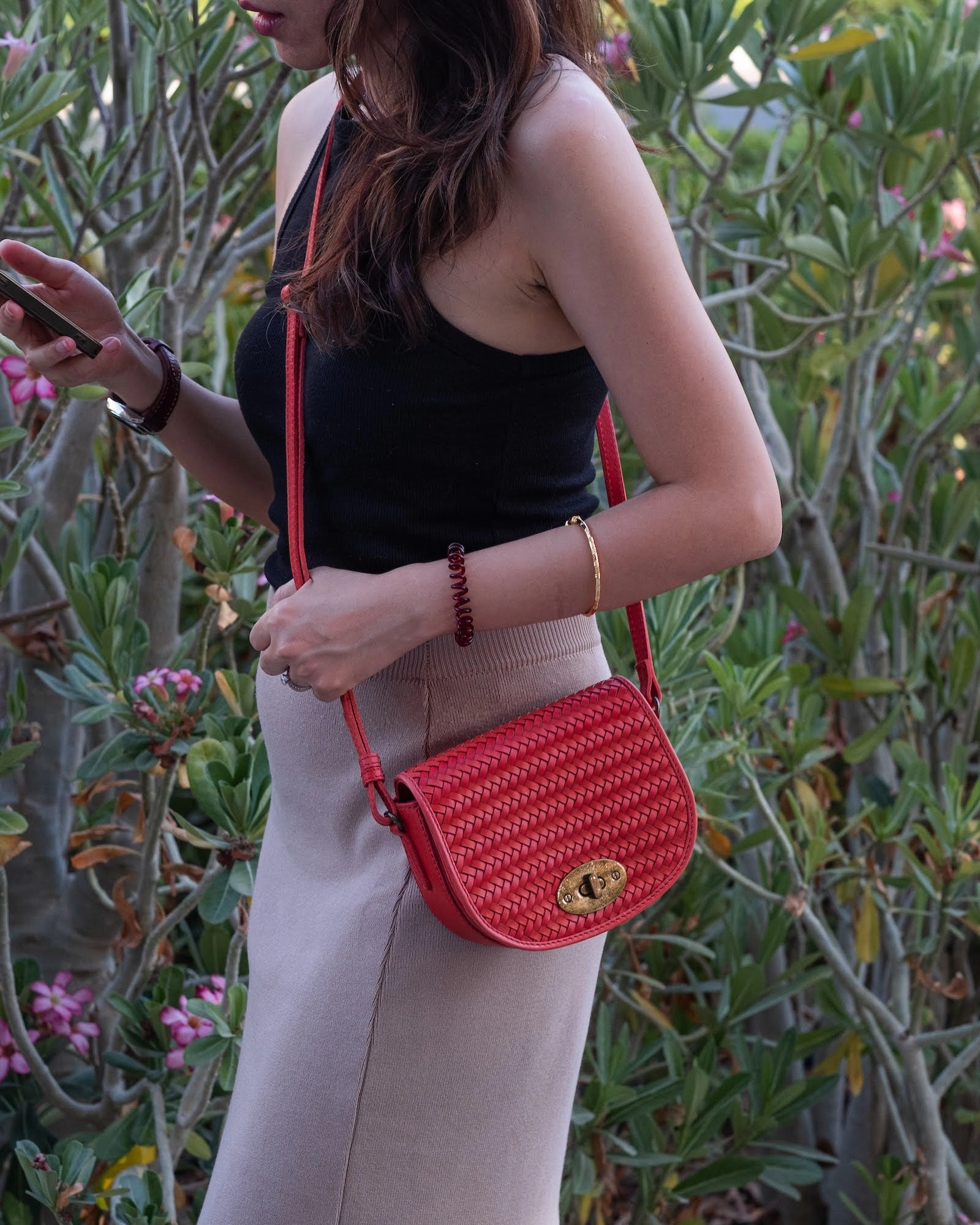 Milan Halfmoon Woven Bag | Red Orange