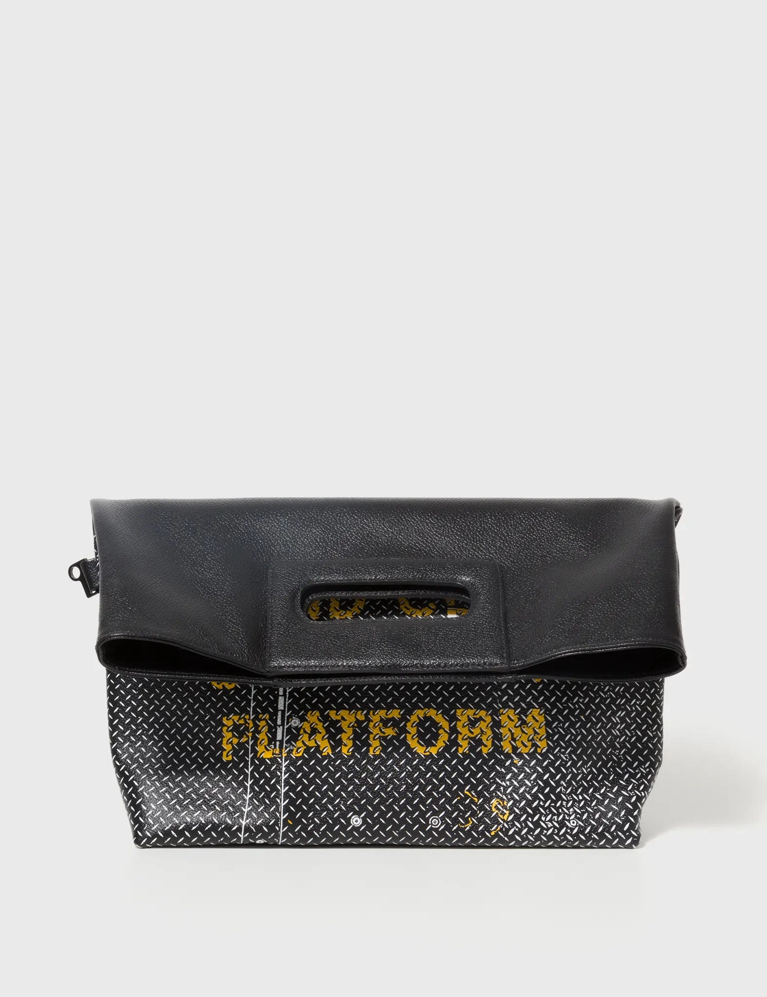 Milo Convertible Crossbody Bag - Black Leather Metal Platform Print