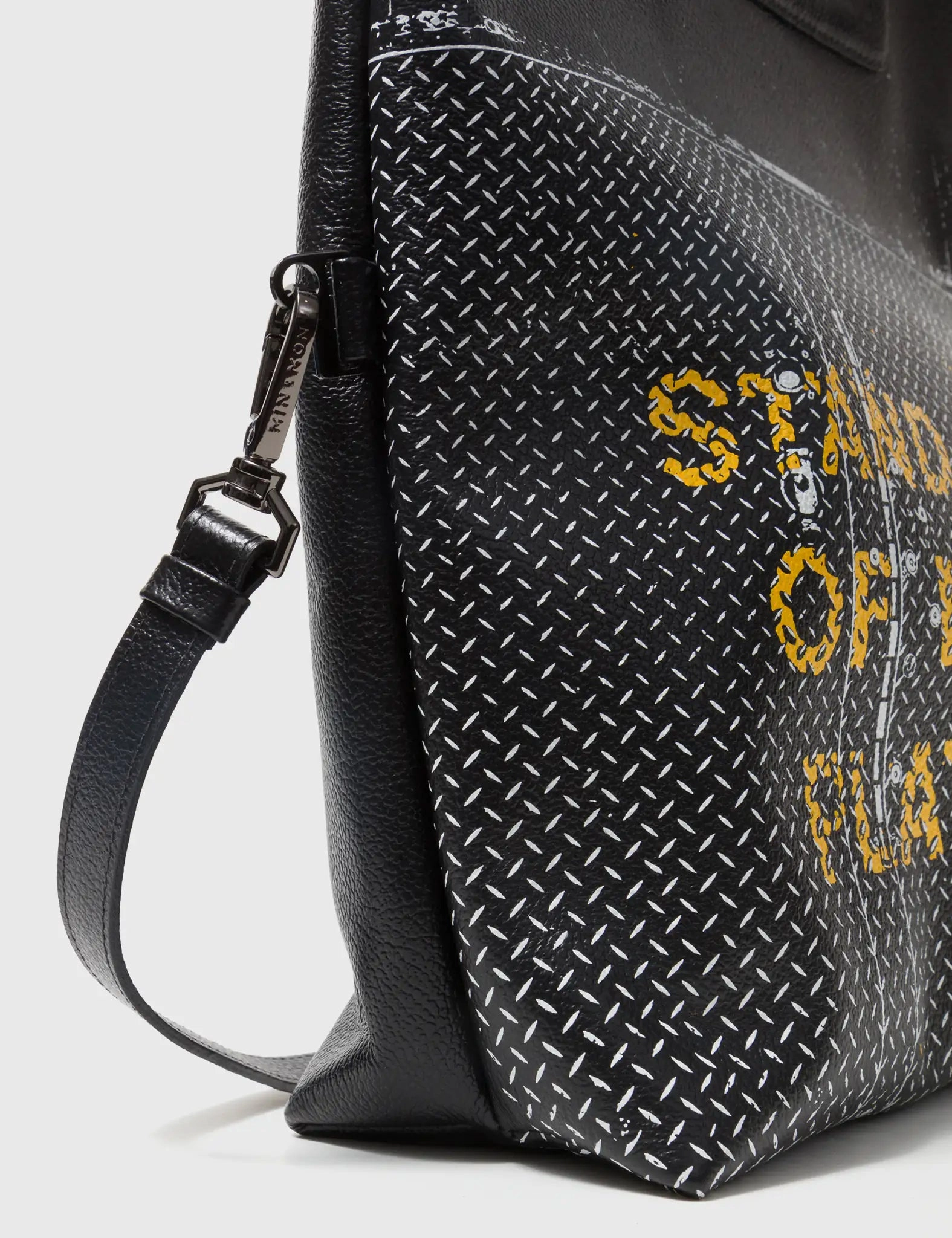 Milo Convertible Crossbody Bag - Black Leather Metal Platform Print