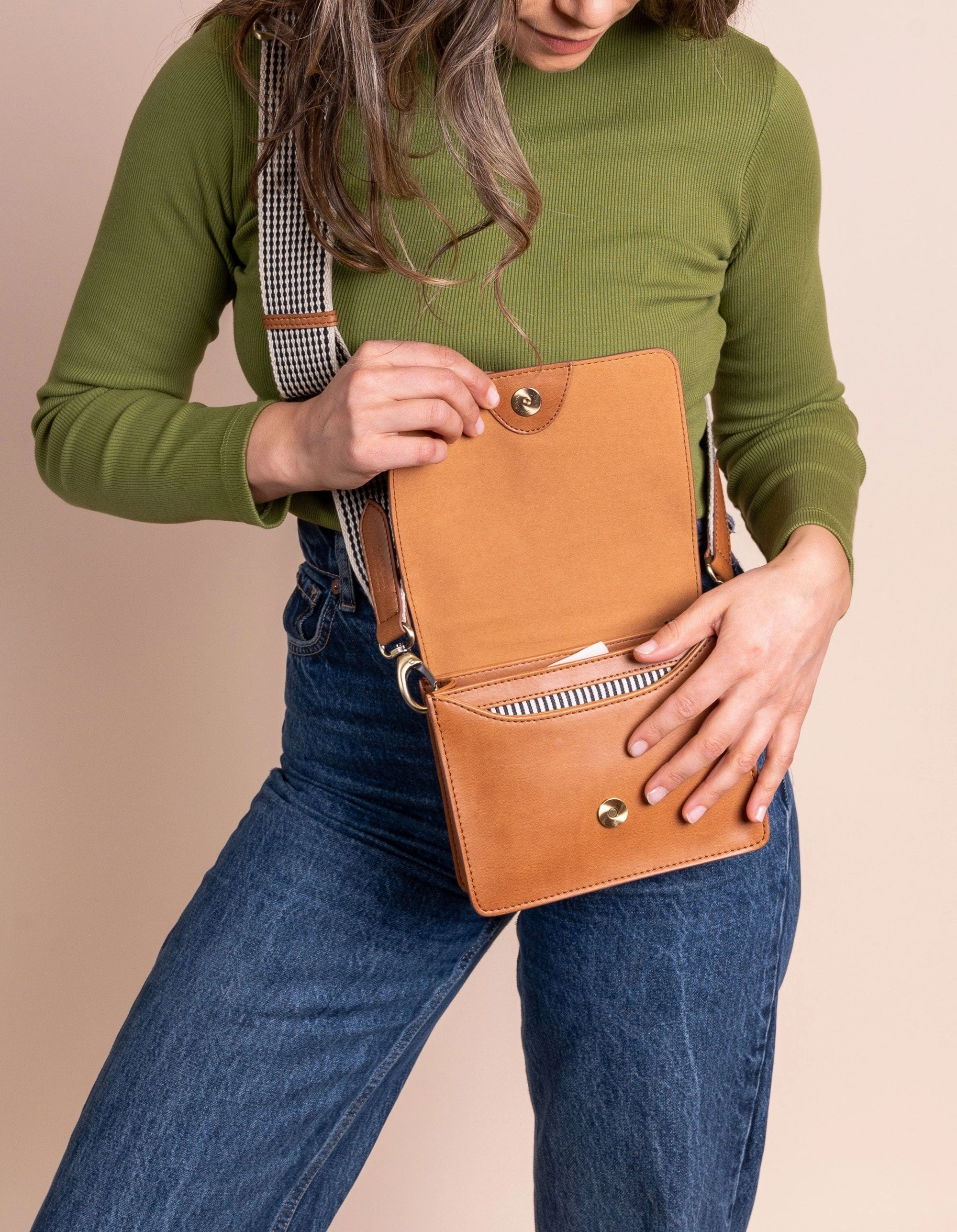 Mini Audrey Apple Leather Vegan Crossbody | Brown