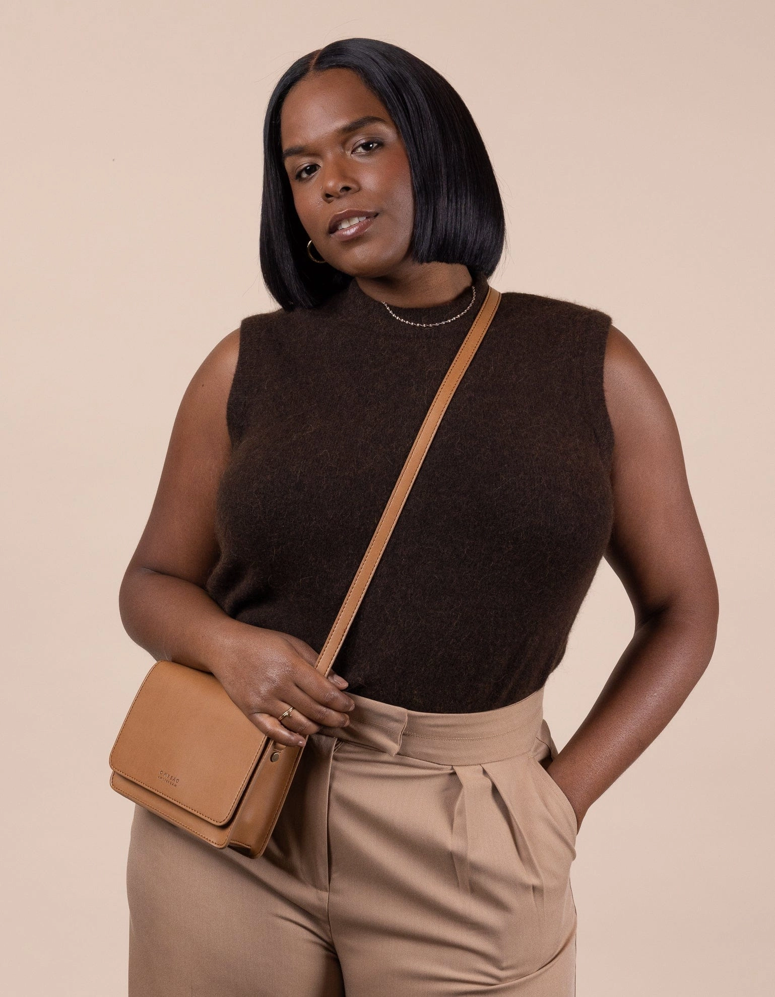 Mini Audrey Apple Leather Vegan Crossbody | Brown