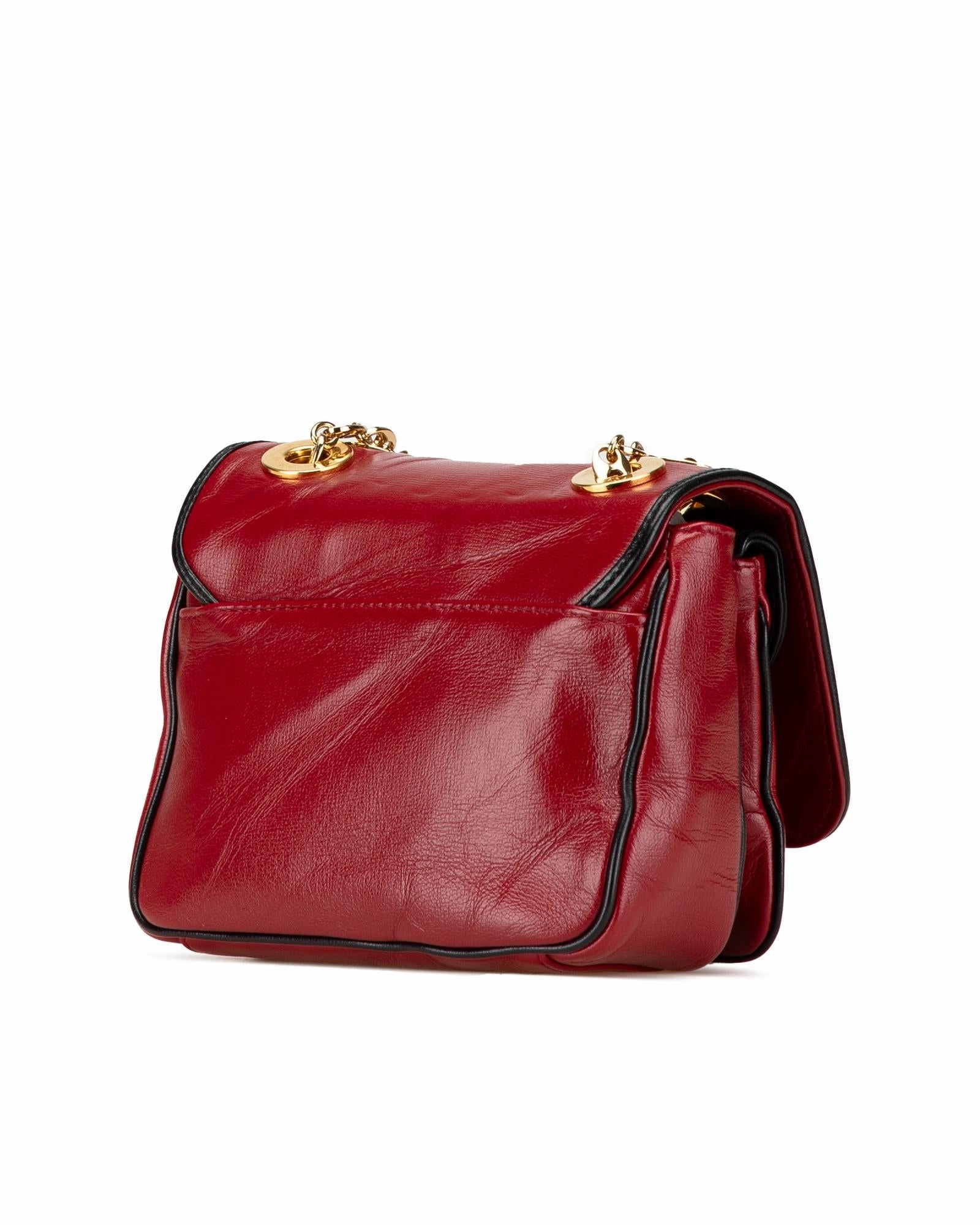 Mini Leather Shoulder Bag with Gold-Tone Chain Strap