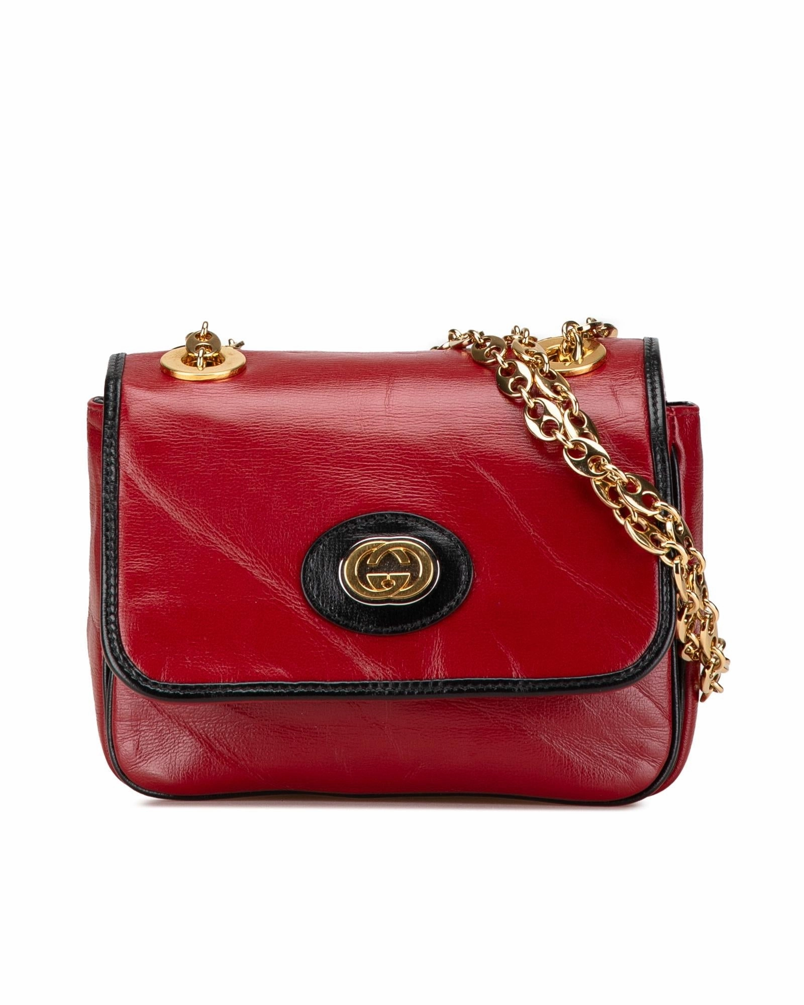 Mini Leather Shoulder Bag with Gold-Tone Chain Strap