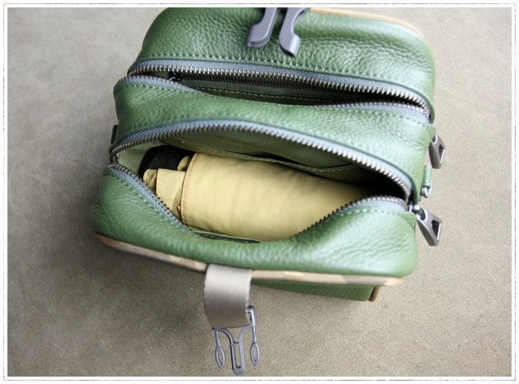 Mini Womens Khaki Leather Shoulder Purse Cube Double Zip Leather Crossbody Purse for Ladies