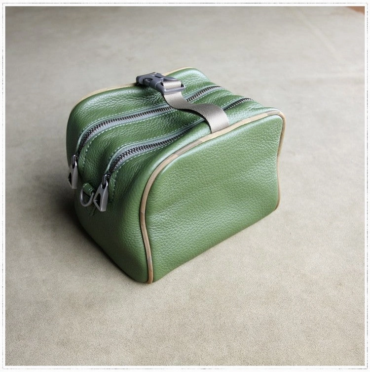 Mini Womens Khaki Leather Shoulder Purse Cube Double Zip Leather Crossbody Purse for Ladies