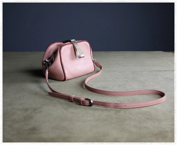 Mini Womens Khaki Leather Shoulder Purse Cube Double Zip Leather Crossbody Purse for Ladies