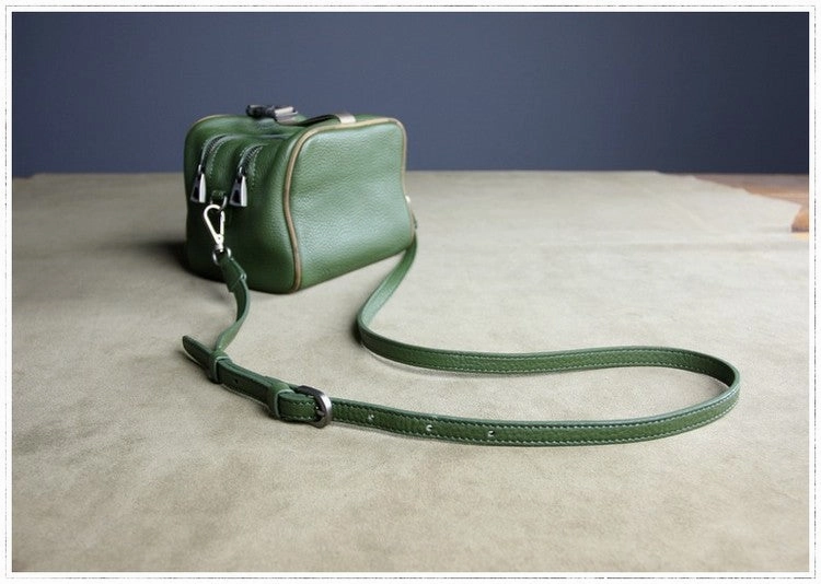 Mini Womens Khaki Leather Shoulder Purse Cube Double Zip Leather Crossbody Purse for Ladies