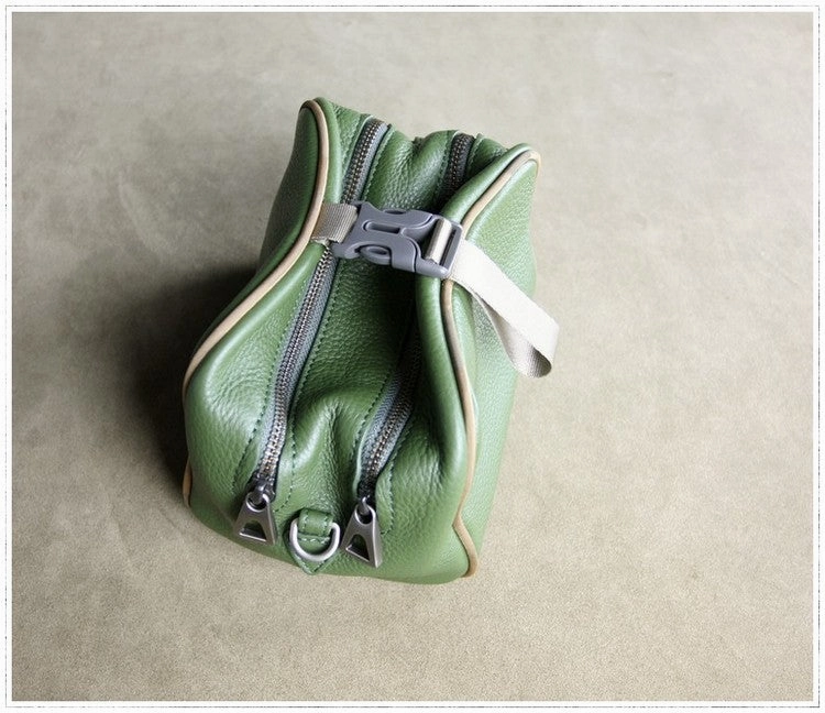 Mini Womens Khaki Leather Shoulder Purse Cube Double Zip Leather Crossbody Purse for Ladies
