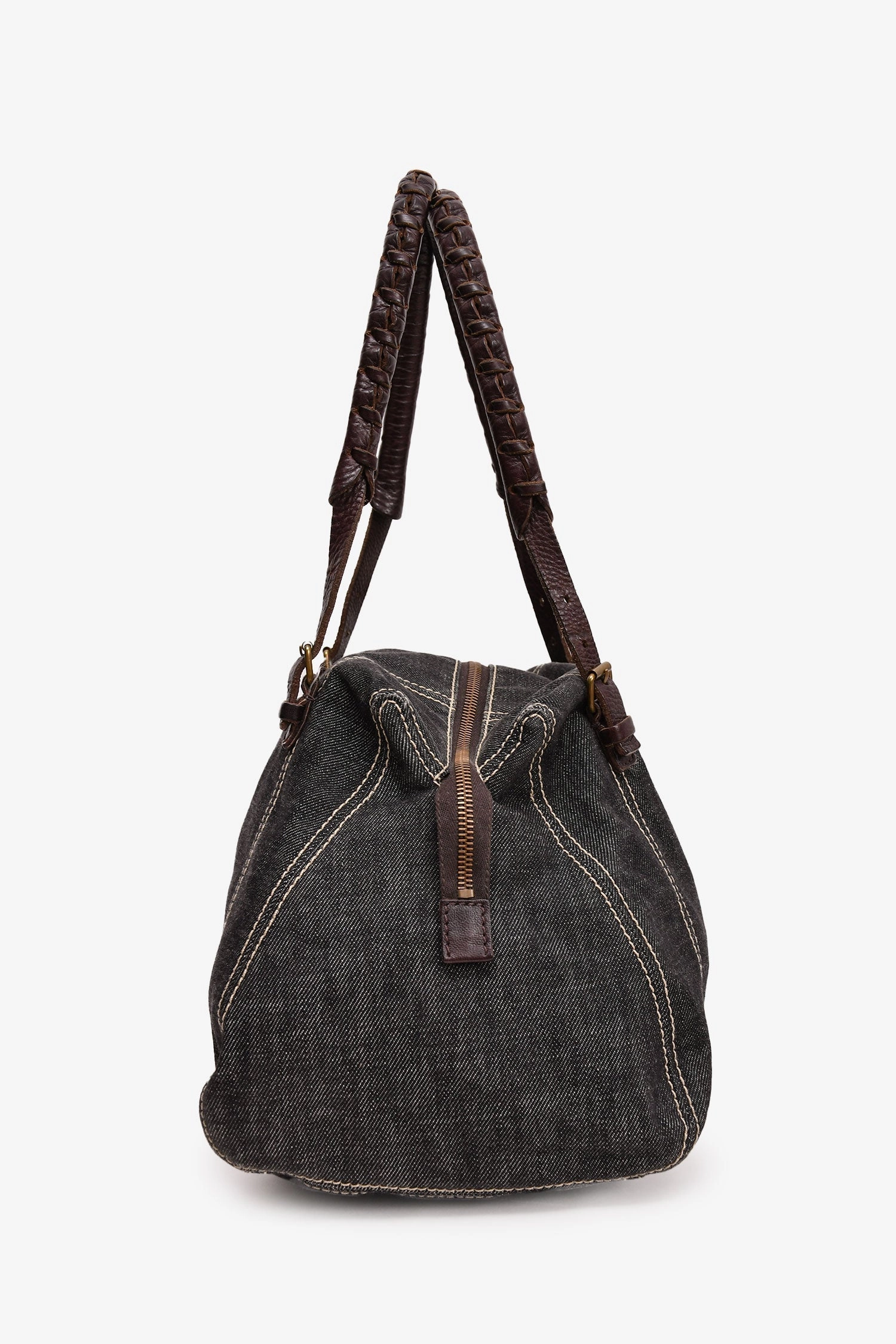 Miu Miu Vintage Navy Denim Leather Strapped Shoulder Bag