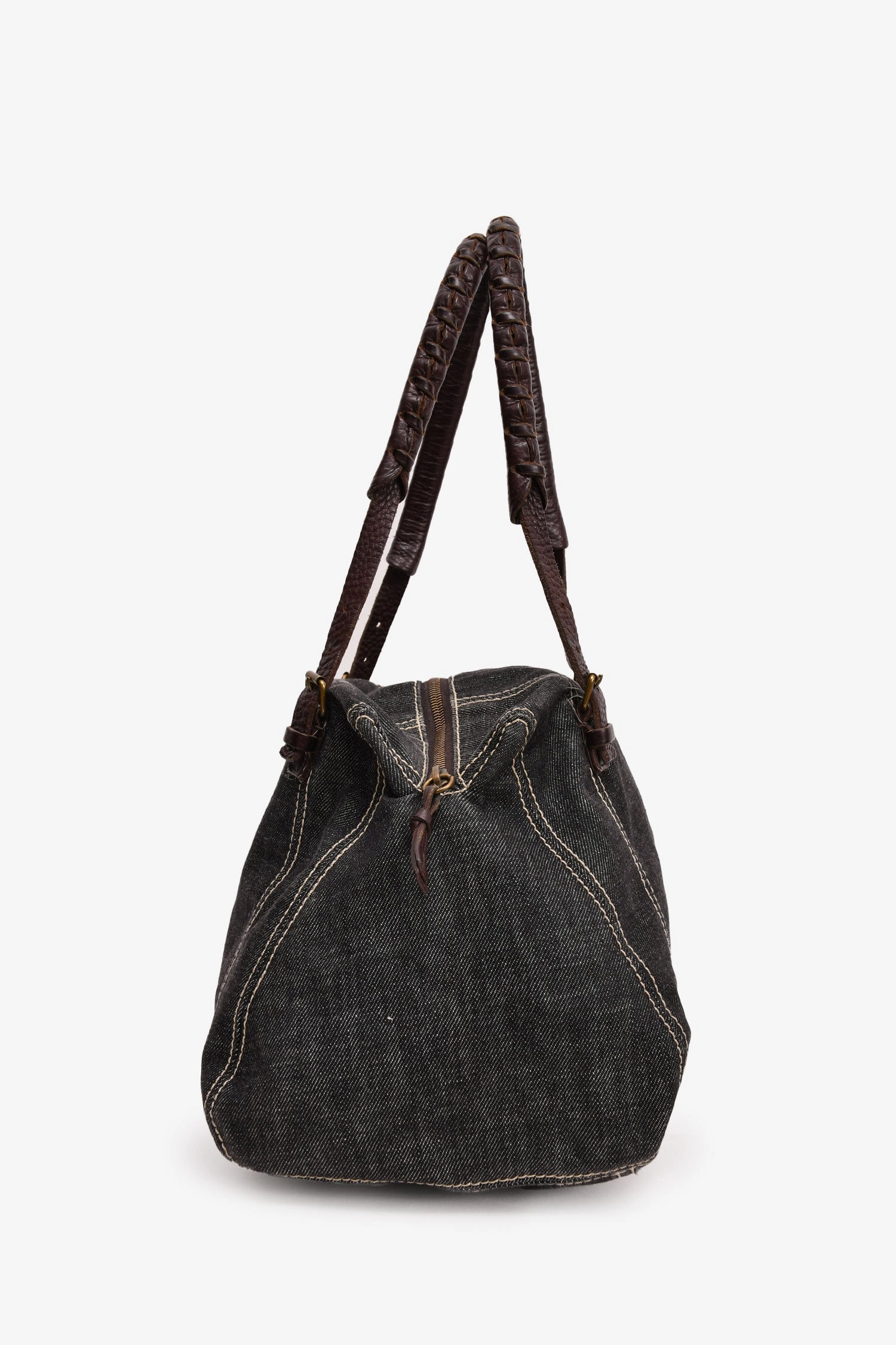 Miu Miu Vintage Navy Denim Leather Strapped Shoulder Bag