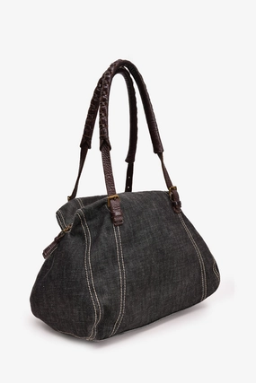 Miu Miu Vintage Navy Denim Leather Strapped Shoulder Bag