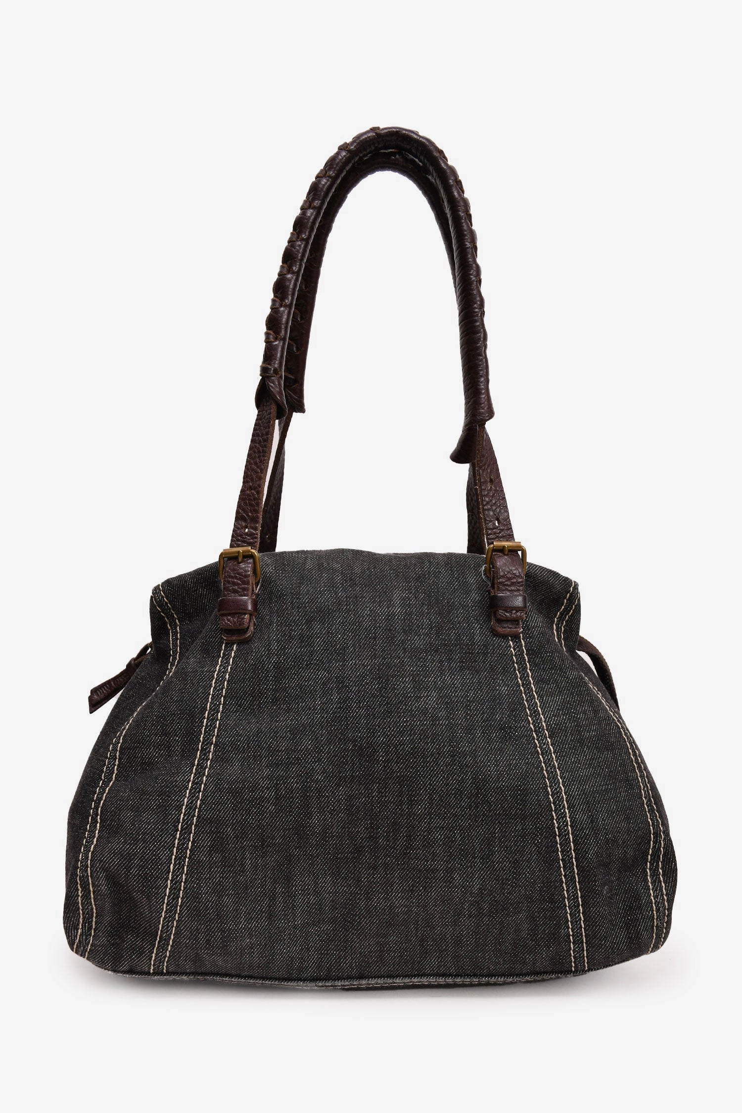 Miu Miu Vintage Navy Denim Leather Strapped Shoulder Bag