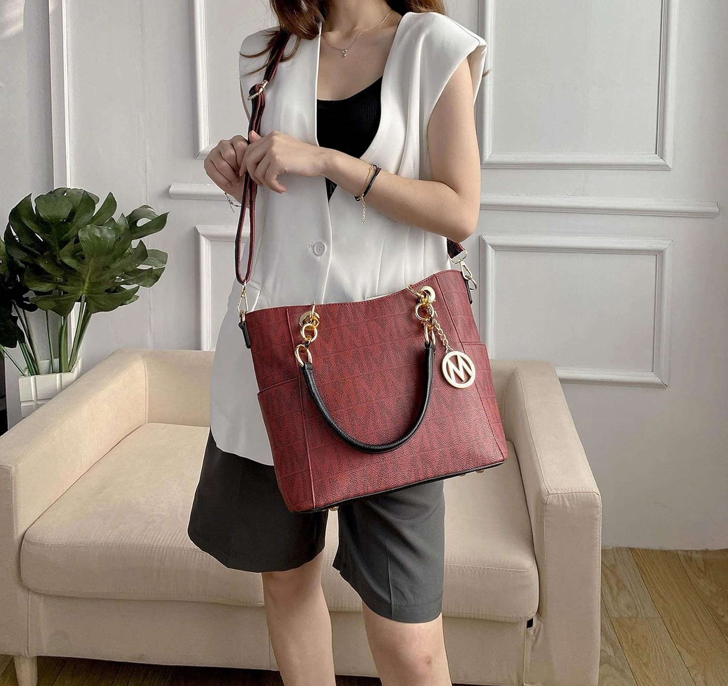 MKF Collection Shoulder Bag for Women, PU Leather Pocketbook Top-Handle Crossbody Purse Tote Satchel Handbag