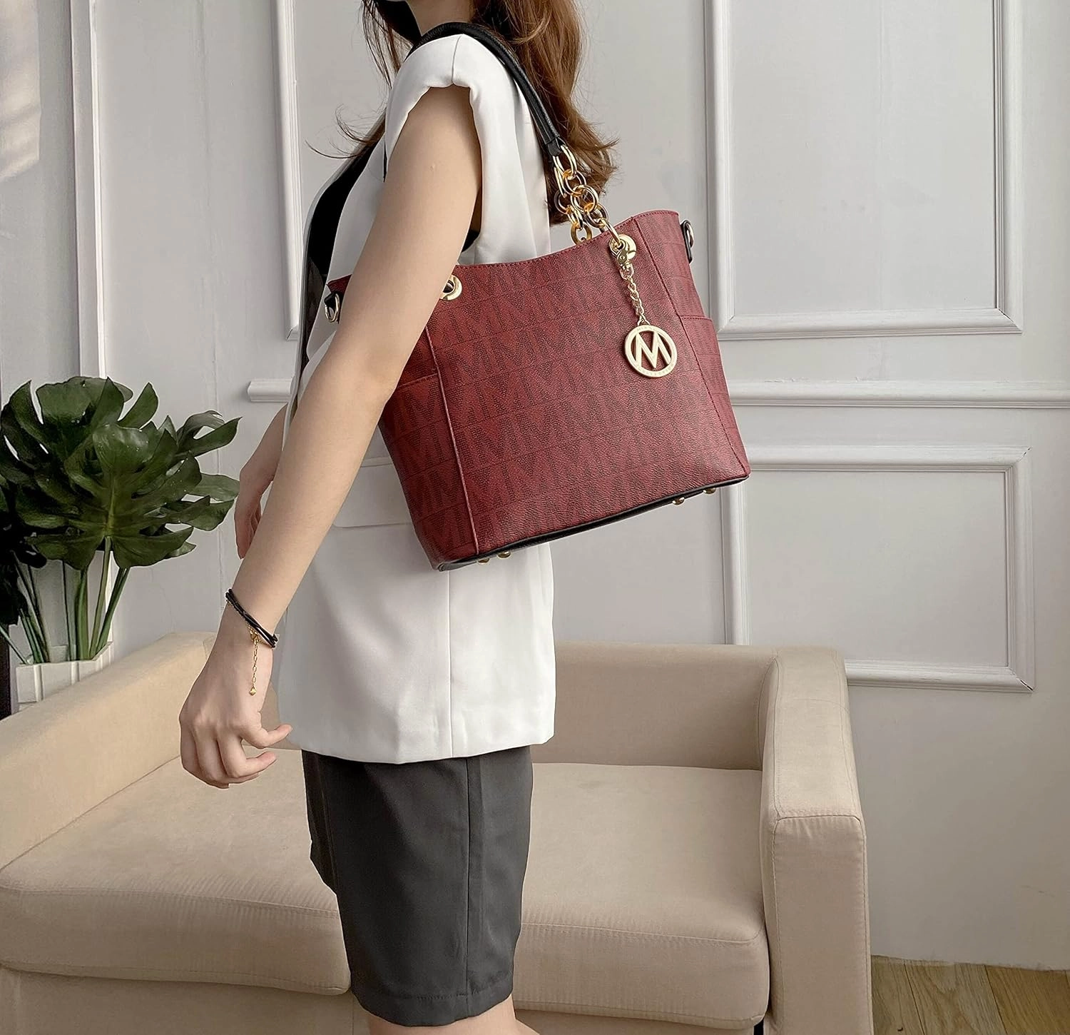 MKF Collection Shoulder Bag for Women, PU Leather Pocketbook Top-Handle Crossbody Purse Tote Satchel Handbag