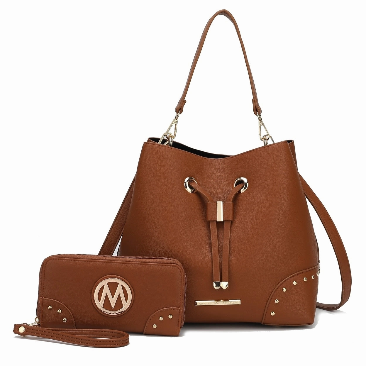 Mkfcollection Callie Bucket Bag And Wallet Set Vegan Leather Designer Handbag
