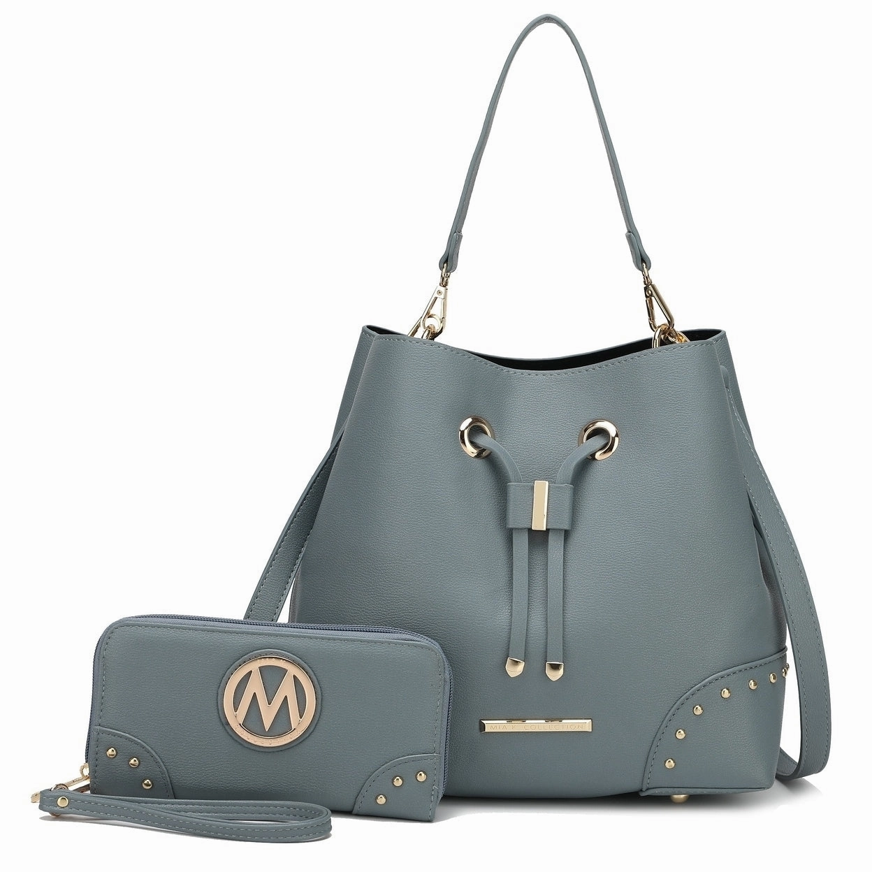 Mkfcollection Callie Bucket Bag And Wallet Set Vegan Leather Designer Handbag
