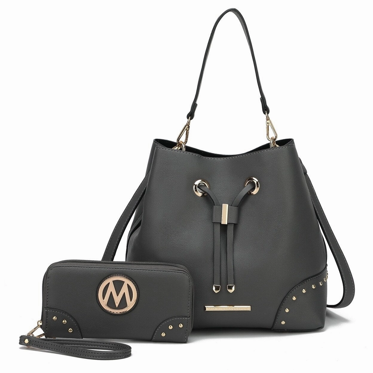 Mkfcollection Callie Bucket Bag And Wallet Set Vegan Leather Designer Handbag
