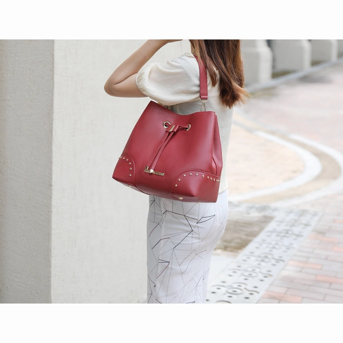 Mkfcollection Callie Bucket Bag And Wallet Set Vegan Leather Designer Handbag
