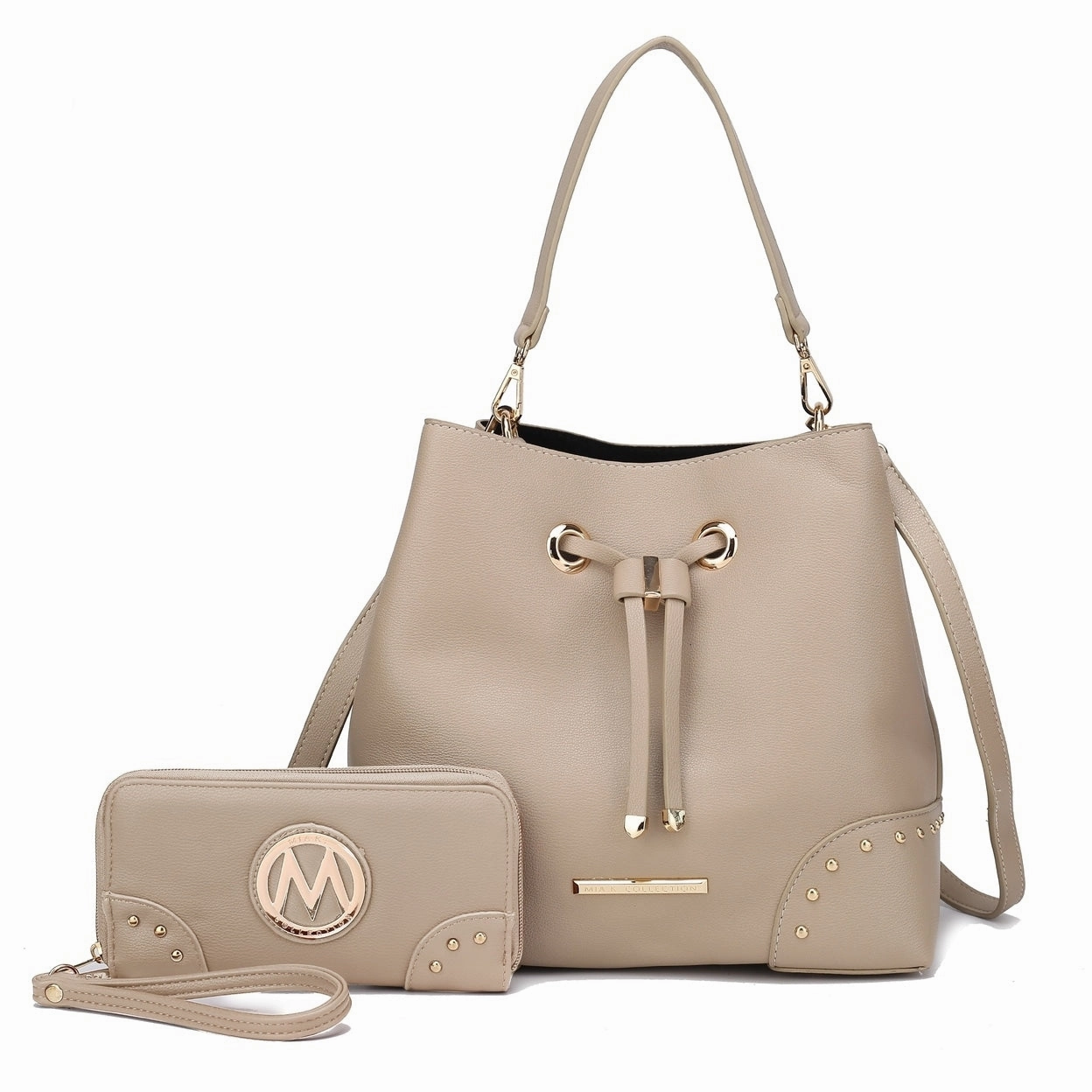 Mkfcollection Callie Bucket Bag And Wallet Set Vegan Leather Designer Handbag