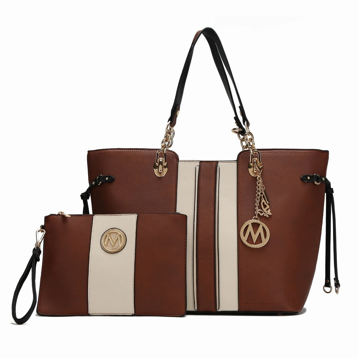 Mkfcollection Holland Tote And Wristlet Pouch Set Vegan Leather Designer