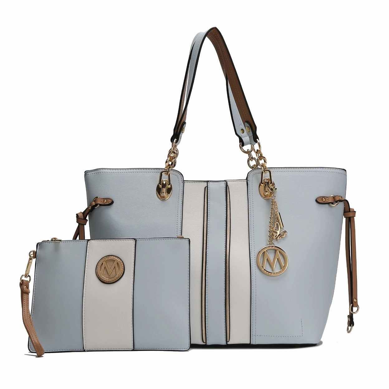 Mkfcollection Holland Tote And Wristlet Pouch Set Vegan Leather Designer