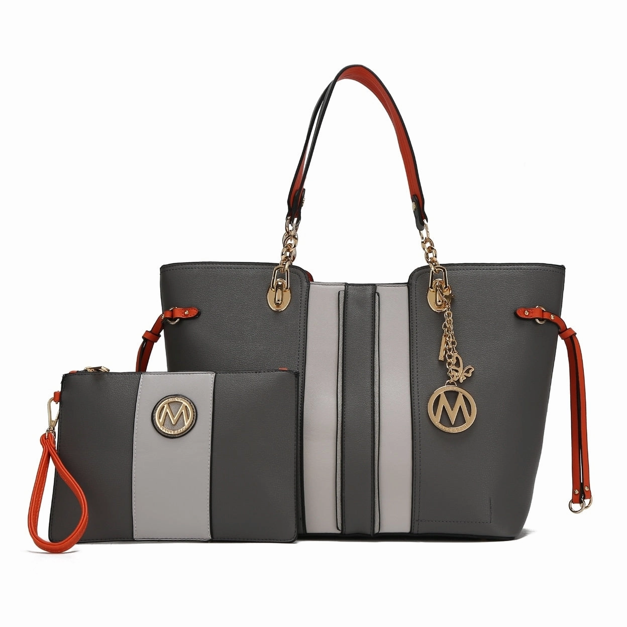 Mkfcollection Holland Tote And Wristlet Pouch Set Vegan Leather Designer
