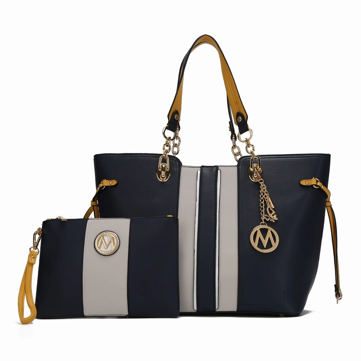 Mkfcollection Holland Tote And Wristlet Pouch Set Vegan Leather Designer