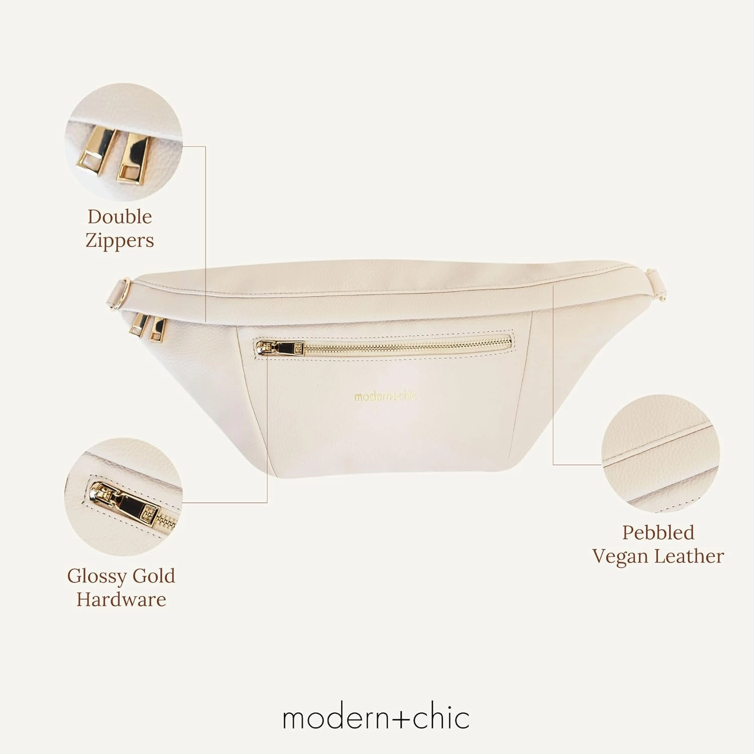 Modern Chic Sling Bags for Women - Presley Oversized Sling Bag, Vegan Leather Crossbody Bag with Strap & Multiple Pockets (Alabaster)