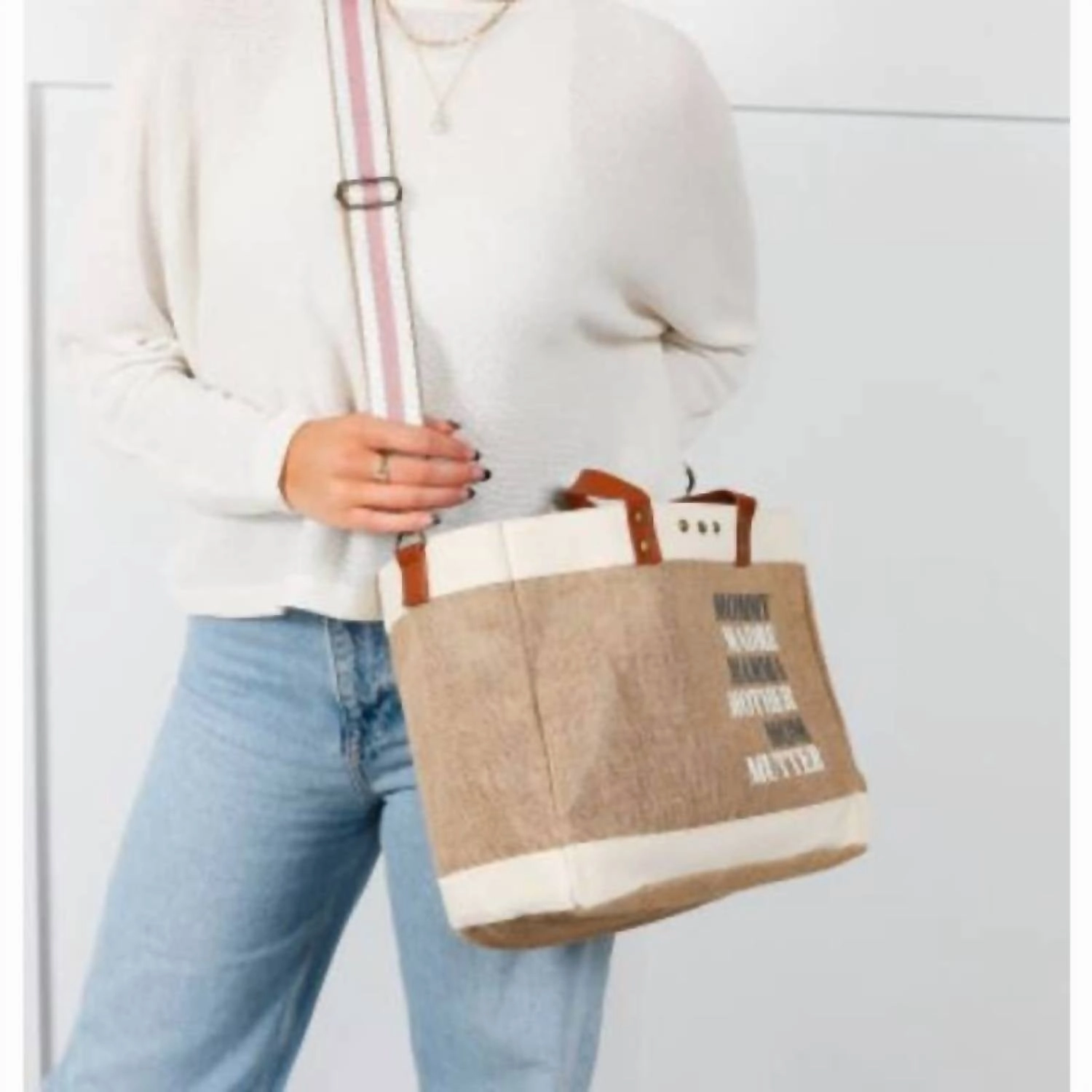 Moms For All French Market Jute Crossbody Tote In Tan